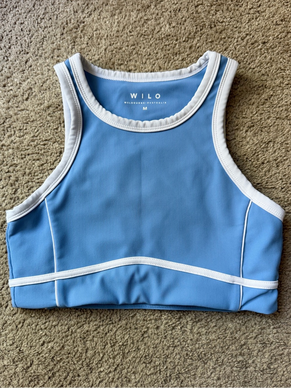 Wilo Sky Blue Contrast-Trim Crop Top